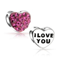 Bling Jewelry Pink Swarovski Crystal I Love You Heart Charm Bead Fits Pandora Bling Jewelry Pink Swarovski Crystal I Love You Heart Charm Bead Fits Pandora