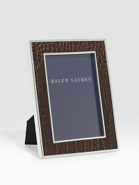 An elegant, silverplated brass frame, wrapped in alligator-embossed leather. Arrives in a gift boxImported DIMENSION INFORMATION4 X 6 (6 X 8 overall)5 X 7 (7 X 9 overall) An elegant, silverplated brass frame, wrapped in alligator-embossed leather. Arrives in a gift boxImported DIMENSION INFORMATION4 X 6 (6 X 8 overall)5 X 7 (7 X 9 overall)