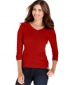 Cozy into Debbie Morgan's so-soft petite V-neck sweater. It's perfect for layering with button-front shirts and jeans!