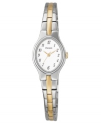 This slim, elegant silhouetted watch from Pulsar gives your everyday look divine grace. Two-tone stainless steel bracelet and silvertone oval case. Oval white dial with logo and numerical indices. Quartz movement. Three-year limited warranty. This slim, elegant silhouetted watch from Pulsar gives your everyday look divine grace. Two-tone stainless steel bracelet and silvertone oval case. Oval white dial with logo and numerical indices. Quartz movement. Three-year limited warranty.