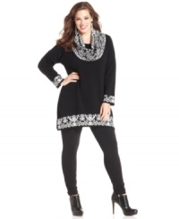 Stay chic in cold weather with Style&co.'s plus size tunic sweater, featuring a removable cowl. Stay chic in cold weather with Style&co.'s plus size tunic sweater, featuring a removable cowl.