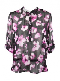 Charter Club Womens Petite Sheer Floral Blouse Top Charter Club Womens Petite Sheer Floral Blouse Top
