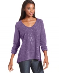 A rich color and shiny zigzag design makes Style&co.'s top the perfect pick to brighten up your wardrobe. A rich color and shiny zigzag design makes Style&co.'s top the perfect pick to brighten up your wardrobe.