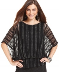 A little shimmer goes a long way! The metallic threading and lace on this Style&co. petite blouson add flair to your outfit. A little shimmer goes a long way! The metallic threading and lace on this Style&co. petite blouson add flair to your outfit.