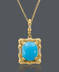 Wearable art. This delicate pendant from CARLO VIANI® is a sheer masterpiece, with cabochon-cut turquoise (12 mm x 10 mm) and sparkling white sapphire accents cradled in a 14k gold setting. Approximate length: 18 inches. Approximate drop: 1 inch.