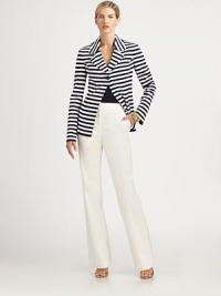Bold sporty stripes define this slim-fitting, impeccably tailored knit design.Notched lapelsButton closureAbout 25 from shoulder to hemWool/rayonDry cleanMade in USAModel shown is 5'10 (177cm) wearing US size 4.This style runs true to size. We recommend ordering your usual size for a standard fit. Bold sporty stripes define this slim-fitting, impeccably tailored knit design.Notched lapelsButton closureAbout 25 from shoulder to hemWool/rayonDry cleanMade in USAModel shown is 5'10 (177cm) wearing US size 4.This style runs true to size. We recommend ordering your usual size for a standard fit.