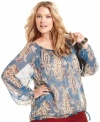 Elevate your casual style with Lucky Brand Jeans' long sleeve plus size top, finished by a paisley-print.