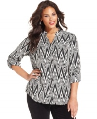 Team up your trousers with Style&co.'s printed plus size shirt. Team up your trousers with Style&co.'s printed plus size shirt.