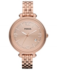 An oversized dial is placed on a thin but sturdy steel bracelet on this Heather collection watch from Fossil. An oversized dial is placed on a thin but sturdy steel bracelet on this Heather collection watch from Fossil.