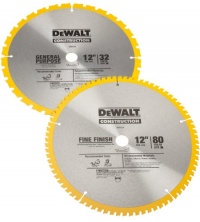 DEWALT DW3128P5 80 Tooth and 32T ATB Thin Kerf 12-inch Crosscutting Miter Saw Blade, 2 Pack