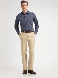 EXCLUSIVELY OURS. A year-round essential to pair with a sportshirt or blazer in superior, classic-fitting Pima cotton. Side slash, back welt pockets Unfinished hems Cotton Machine wash Imported EXCLUSIVELY OURS. A year-round essential to pair with a sportshirt or blazer in superior, classic-fitting Pima cotton. Side slash, back welt pockets Unfinished hems Cotton Machine wash Imported