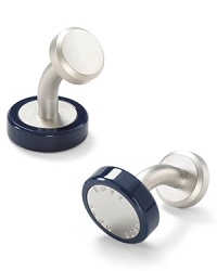With engraved stainless steel insets and colorful enamel trim, these round cufflinks elevate a basic to stylish. With engraved stainless steel insets and colorful enamel trim, these round cufflinks elevate a basic to stylish.