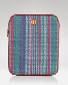 This Tory Burch iPad case works a surf-chic vibe, crafted of coated canvas and detailed with sunny stripes.