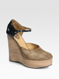 Suede and patent leather combine in this two-tone Mary Jane staple with a stacked wooden wedge. Stacked wedge, 5 (125mm)Stacked platform, 1 (25mm)Compares to a 4 heel (100mm)Suede and patent leather upperAdjustable ankle strapLeather liningRubber solePadded insoleMade in ItalyOUR FIT MODEL RECOMMENDS ordering one size up as this style runs small. Suede and patent leather combine in this two-tone Mary Jane staple with a stacked wooden wedge. Stacked wedge, 5 (125mm)Stacked platform, 1 (25mm)Compares to a 4 heel (100mm)Suede and patent leather upperAdjustable ankle strapLeather liningRubber solePadded insoleMade in ItalyOUR FIT MODEL RECOMMENDS ordering one size up as this style runs small.