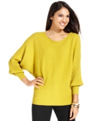 Wide ribbed detail and chic dolman sleeves give this Alfani sweater a flattering fit. Wide ribbed detail and chic dolman sleeves give this Alfani sweater a flattering fit.
