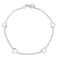 Sterling Silver Small Box Chain with Hearts Bracelet, 7 Sterling Silver Small Box Chain with Hearts Bracelet, 7