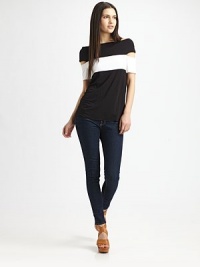 Traffic-stopping colorblock adds a bold touch to this body-con design finished with skin-baring cut-outsOff-the-shoulder boatneckSlit cap sleevesPullover styleAbout 25 from shoulder to hem94% rayon/6% spandexDry cleanMade in USAModel shown is 5'10 (177cm) wearing US size Small. Traffic-stopping colorblock adds a bold touch to this body-con design finished with skin-baring cut-outsOff-the-shoulder boatneckSlit cap sleevesPullover styleAbout 25 from shoulder to hem94% rayon/6% spandexDry cleanMade in USAModel shown is 5'10 (177cm) wearing US size Small.