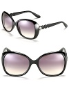 Circular detail at temples add an edgy style to these glamorous oversized sunglasses from MARC BY MARC JACOBS.