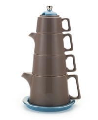 It all stacks up to one amazing cup of tea! With all the essentials-from sugar bowl to saucer-in brown and teal porcelain, this clever Tea Tower brings something new to your afternoon or after-dinner tradition. From Classic Coffee & Tea drinkware. It all stacks up to one amazing cup of tea! With all the essentials-from sugar bowl to saucer-in brown and teal porcelain, this clever Tea Tower brings something new to your afternoon or after-dinner tradition. From Classic Coffee & Tea drinkware.