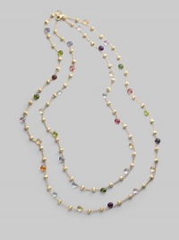 Long enough to double, this single strand necklace of 18k gold links is dotted with a colorful array of faceted semi-precious gemstones, including tourmaline, quartz, peridot, rhodolite, garnet, iolite, tanzanite, aquamarine, apatite, topaz, citrine and amethyst. Gemstones 18k yellow gold Length, about 47¼ Lobster clasp Made in Italy