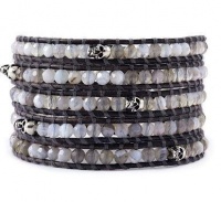 Chan Luu Grey Botswana Agate Silver Skull Wrap Bracelet on Natural Grey Leather Chan Luu Grey Botswana Agate Silver Skull Wrap Bracelet on Natural Grey Leather