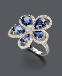 Breathe new life into your look with this beautiful bloom. Effy Collection ring features a stunning flower crafted in 14k white gold with pear-cut sapphire petals (3-1/10 ct. t.w.) and sparkling diamond surroundings (3/8 ct. t.w.).