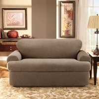 Sure Fit Stretch Pique 3-Piece T Sofa Slipcover, Taupe Sure Fit Stretch Pique 3-Piece T Sofa Slipcover, Taupe