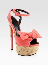 An exaggerated heel and platform lift this towering suede design, topped with a plush bow. Cork heel, 6½ (160mm)Cork platform, 2½ (65mm)Compares to a 4 heel (100mm)Suede upperAdjustable ankle strapLeather liningSuede solePadded insoleMade in Italy An exaggerated heel and platform lift this towering suede design, topped with a plush bow. Cork heel, 6½ (160mm)Cork platform, 2½ (65mm)Compares to a 4 heel (100mm)Suede upperAdjustable ankle strapLeather liningSuede solePadded insoleMade in Italy