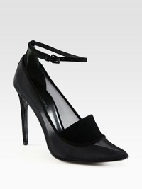 Contemporary point toe silhouette of semi-sheer mesh and suede, with a removable ankle strap for added versatility. Suede-covered heel, 4½ (115mm)Mesh and suede upperPoint toeRemovable and adjustable ankle strapLeather lining and solePadded insoleImported Contemporary point toe silhouette of semi-sheer mesh and suede, with a removable ankle strap for added versatility. Suede-covered heel, 4½ (115mm)Mesh and suede upperPoint toeRemovable and adjustable ankle strapLeather lining and solePadded insoleImported
