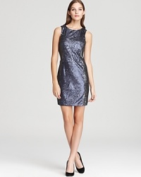 Susana Monaco's two-tone dress takes form in lustrous sequins, showing off edgy, season-less hues.