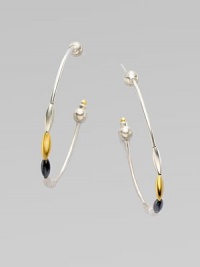 From the Spring Collection. Elegant hoops are strung with beads of 24k yellow gold and white and blackened sterling silver.24k yellow gold Sterling silver Length, about 2 Post back Imported