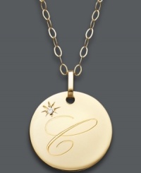 The perfect personalized present! Carrie or Crystal will be thrilled to open this thoughtful initial letter pendant. Crafted in 14k gold with a sparkling diamond accent. Approximate length: 16 inches + 2-inch extender. Approximate drop: 3/4 inch.