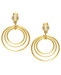Polish your look with playful shapes. Lauren by Ralph Lauren earrings feature three graduated circles set in gold tone mixed metal. Earrings feature a clip-on backing for non-pierced ears. Approximate drop: 1-1/4 inches. Polish your look with playful shapes. Lauren by Ralph Lauren earrings feature three graduated circles set in gold tone mixed metal. Earrings feature a clip-on backing for non-pierced ears. Approximate drop: 1-1/4 inches.