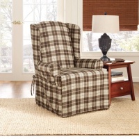 Sure Fit Soft Suede Plaid Wing with Cotton Duck Slipcover, Chocolate Sure Fit Soft Suede Plaid Wing with Cotton Duck Slipcover, Chocolate
