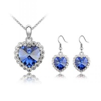 Contessa Bella Fancy Genuine 18k White Gold Plated Blue and Clear Swarovski Austrian Crystal Heart Pendant Women Necklace and Earrings Set Elegant Silver Color Crystal Jewelry N9910 Contessa Bella Fancy Genuine 18k White Gold Plated Blue and Clear Swarovski Austrian Crystal Heart Pendant Women Necklace and Earrings Set Elegant Silver Color Crystal Jewelry N9910