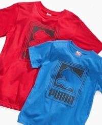This crew neck short sleeve t-shirt by Puma is perfectly crisp style for fall. This crew neck short sleeve t-shirt by Puma is perfectly crisp style for fall.