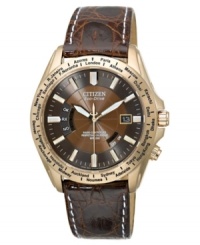 Citizen introduces this limited-edition, radio-controlled World Perpetual A-T timepiece with contemporary touches of rose-gold. Powered by Eco-Drive, harnessing natural and artificial light, never needing a battery. Citizen introduces this limited-edition, radio-controlled World Perpetual A-T timepiece with contemporary touches of rose-gold. Powered by Eco-Drive, harnessing natural and artificial light, never needing a battery.