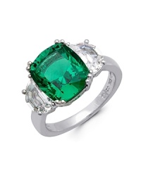 Capturing the light, Crislu's platinum ring with a striking emerald-colored cubic zirconia stone is an eternally glamorous piece that is sure to shine on. Capturing the light, Crislu's platinum ring with a striking emerald-colored cubic zirconia stone is an eternally glamorous piece that is sure to shine on.