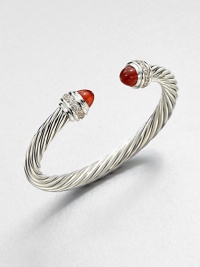 From the Cable Classics Collection. Dazzling diamonds accent this signature sterling silver cable design with carnelian end caps. CarnelianDiamonds, .48 tcwSterling silverDiameter, about 2Slip-on styleImported From the Cable Classics Collection. Dazzling diamonds accent this signature sterling silver cable design with carnelian end caps. CarnelianDiamonds, .48 tcwSterling silverDiameter, about 2Slip-on styleImported