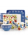 The blue trellis and bird designs of Laurie Gates' Petra dinnerware set lend garden-fresh charm to the casual table. Hardy earthenware appeals in bold silhouettes boasting dishwasher-safe durability.