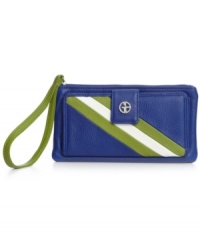 Make a move toward mod with this sporty Giani Bernini leather wristlet that multitasks as a clutch or wallet. Perfectly sized for all the essentials with convenient front flap that flips open for easy access to credit cards and ID. Make a move toward mod with this sporty Giani Bernini leather wristlet that multitasks as a clutch or wallet. Perfectly sized for all the essentials with convenient front flap that flips open for easy access to credit cards and ID.