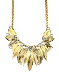 Be one with nature with this stunning frontal necklace from Givenchy. Crafted in 10k gold-plated mixed metal, it displays sculpted leaves with sparkling Swarovski crystals. Approximate length: 16 inches. Approximate drop: 2-1/4 inches. Be one with nature with this stunning frontal necklace from Givenchy. Crafted in 10k gold-plated mixed metal, it displays sculpted leaves with sparkling Swarovski crystals. Approximate length: 16 inches. Approximate drop: 2-1/4 inches.