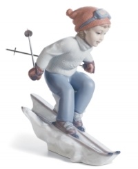 It's time to race in this beautifully crafted porcelain figurine as a little girl hits the slopes with skis and full winter outfit. Handcrafted from Lladro. It's time to race in this beautifully crafted porcelain figurine as a little girl hits the slopes with skis and full winter outfit. Handcrafted from Lladro.