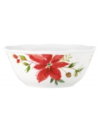 A season of entertaining and celebration will flourish with the Winter Meadow serving bowl from Lenox. Red poinsettia and crisp holly bloom on scalloped ivory porcelain designed to complement the mix-and-match dinnerware collection. A season of entertaining and celebration will flourish with the Winter Meadow serving bowl from Lenox. Red poinsettia and crisp holly bloom on scalloped ivory porcelain designed to complement the mix-and-match dinnerware collection.