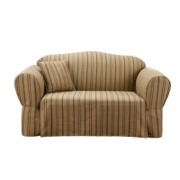 Sure Fit Colton Stripe 1-Piece Sofa Slipcover, No Ties, Cocoa Sure Fit Colton Stripe 1-Piece Sofa Slipcover, No Ties, Cocoa
