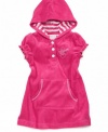 Pink Platinum Girls Hooded Ultra Soft Terry Cloth Coverup - Fuchsia (Size 10/12)