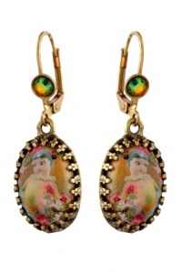 Michal Negrin Vintage Dangle Earrings with She Shy Rainbow Cameo and Green Swarovski Crystals - Victorian Style, very feminine Michal Negrin Vintage Dangle Earrings with She Shy Rainbow Cameo and Green Swarovski Crystals - Victorian Style, very feminine