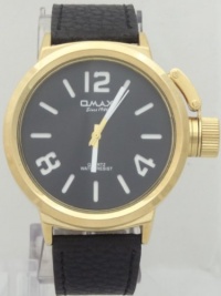 Omax Quartz Gold Watch Men's watch Large Size Case Black Leather Band Omax Quartz Gold Watch Men's watch Large Size Case Black Leather Band