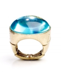 Rhapsody in blue. An alluring azure hue defines this striking adjustable ring from RACHEL Rachel Roy. Set in gold tone mixed metal with a glass stone center. Ring adjusts to fit finger. Rhapsody in blue. An alluring azure hue defines this striking adjustable ring from RACHEL Rachel Roy. Set in gold tone mixed metal with a glass stone center. Ring adjusts to fit finger.