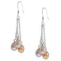 3-Color Genuine Freshwater Cultured Pearl Dangle Earrings 1.5 Inch